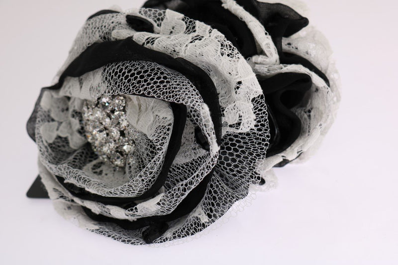 Black White Floral Lace Crystal Hair Claw