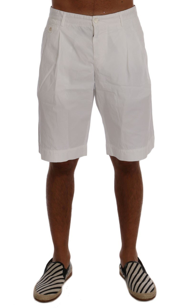 White Cotton Knee Length Shorts