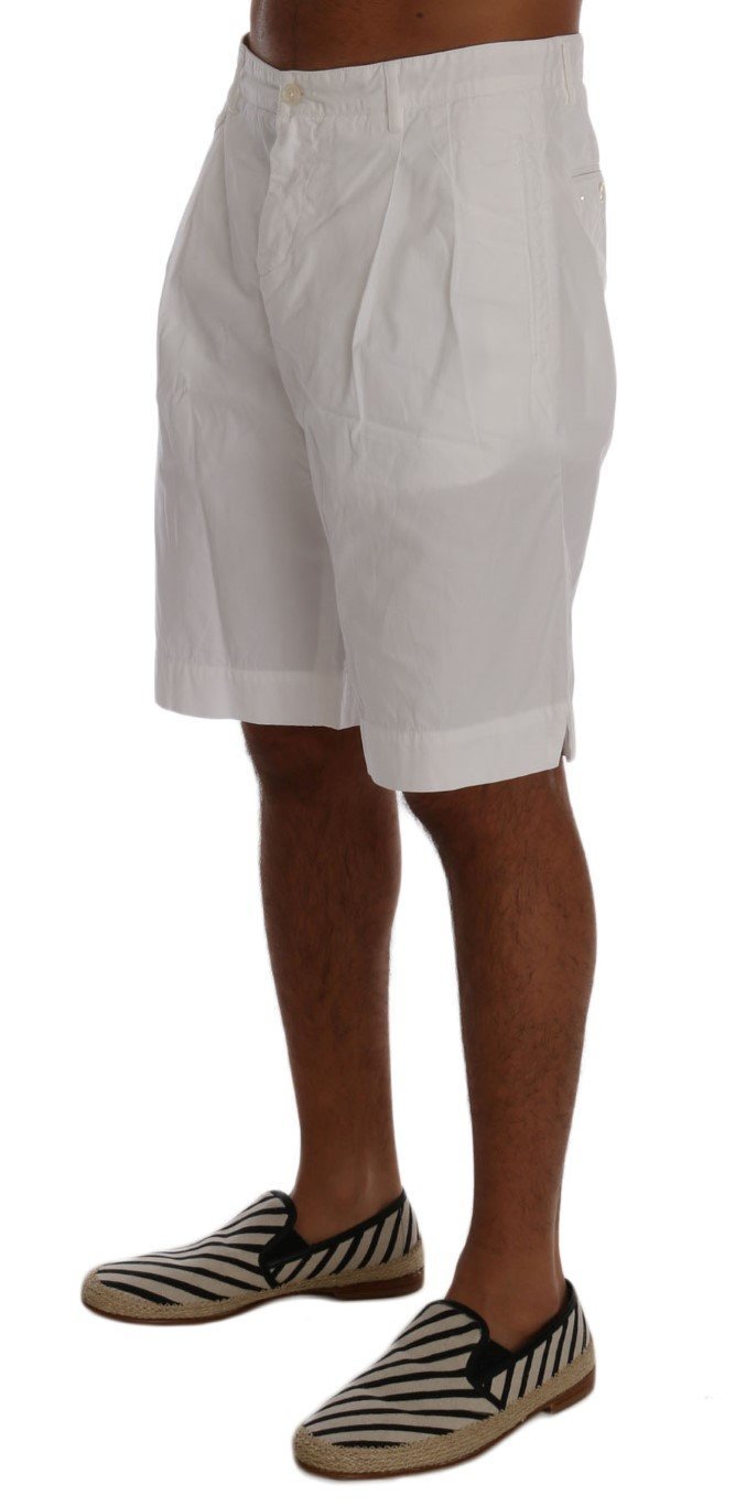 White Cotton Knee Length Shorts