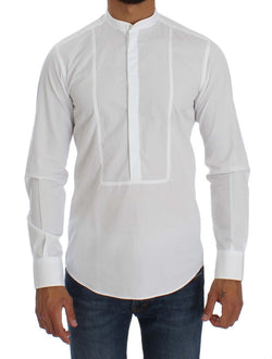 White Cotton Banded Collar Dress Shirt