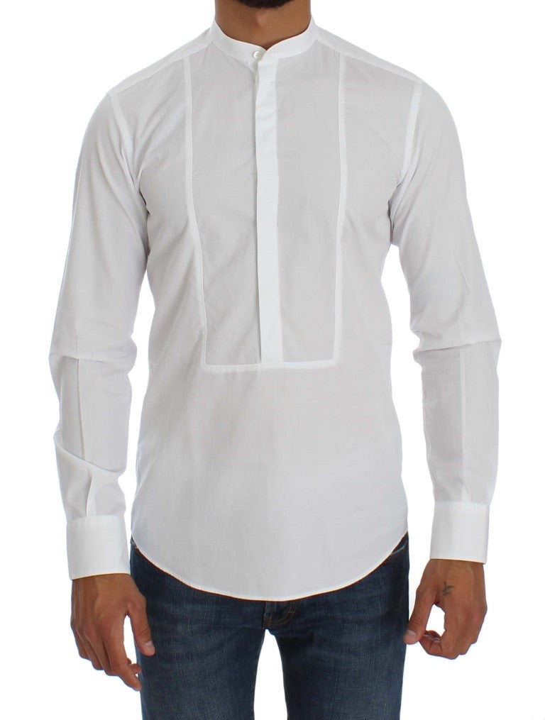 White Cotton Banded Collar Dress Shirt