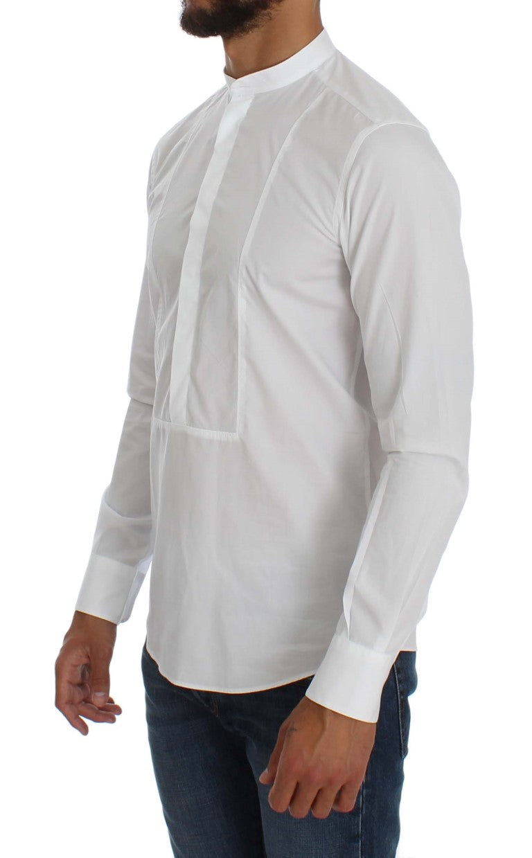 White Cotton Banded Collar Dress Shirt