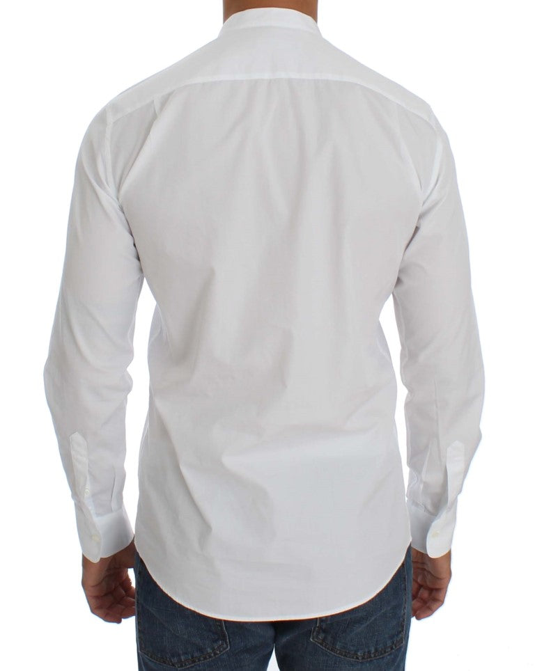 White Cotton Banded Collar Dress Shirt