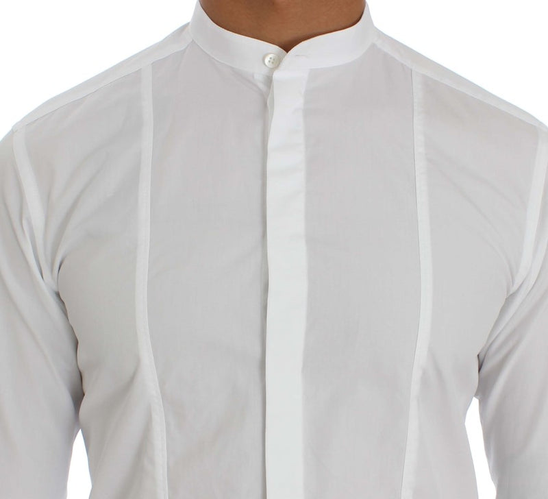 White Cotton Banded Collar Dress Shirt