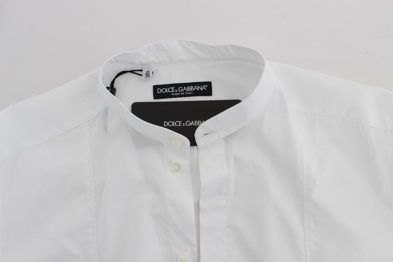 White Cotton Banded Collar Dress Shirt