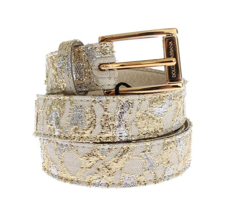 Gold Beige Brocade Cotton Leather Waist Belt