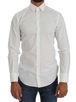 White Cotton Silk GOLD Slim Fit Shirt