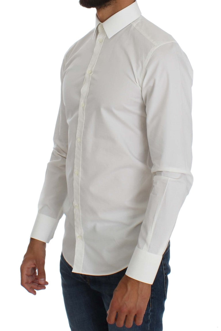 White Cotton Silk GOLD Slim Fit Shirt