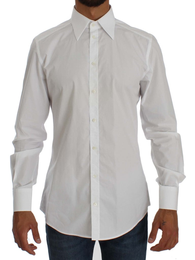 White Cotton Dress GOLD Slim Fit Shirt