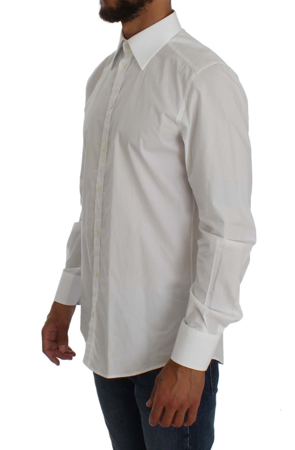 White Cotton Dress GOLD Slim Fit Shirt