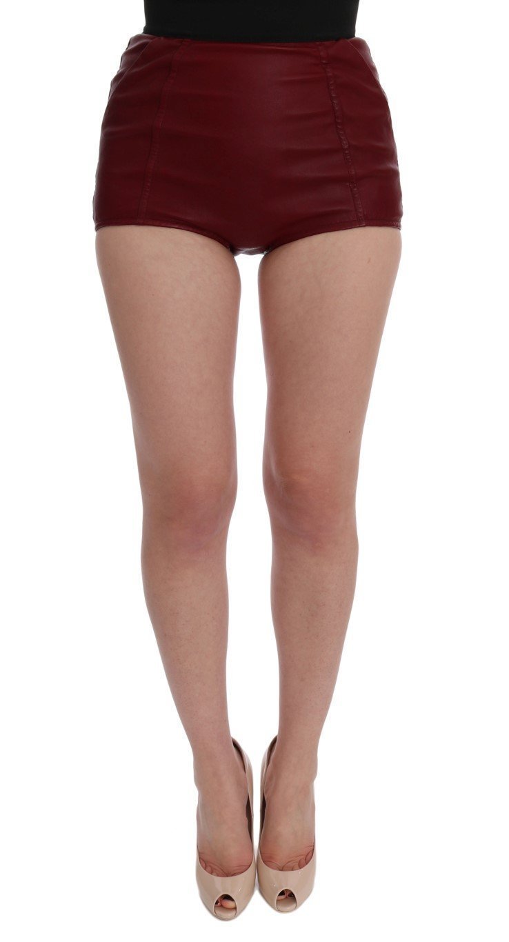 Red Leather High Waist Shorts