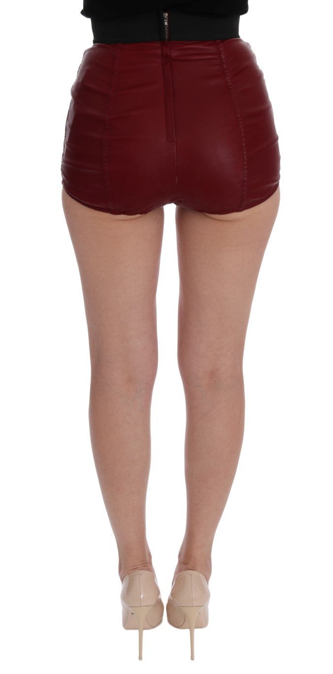 Red Leather High Waist Shorts