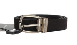 Black Linen Leather Gold Buckle Belt