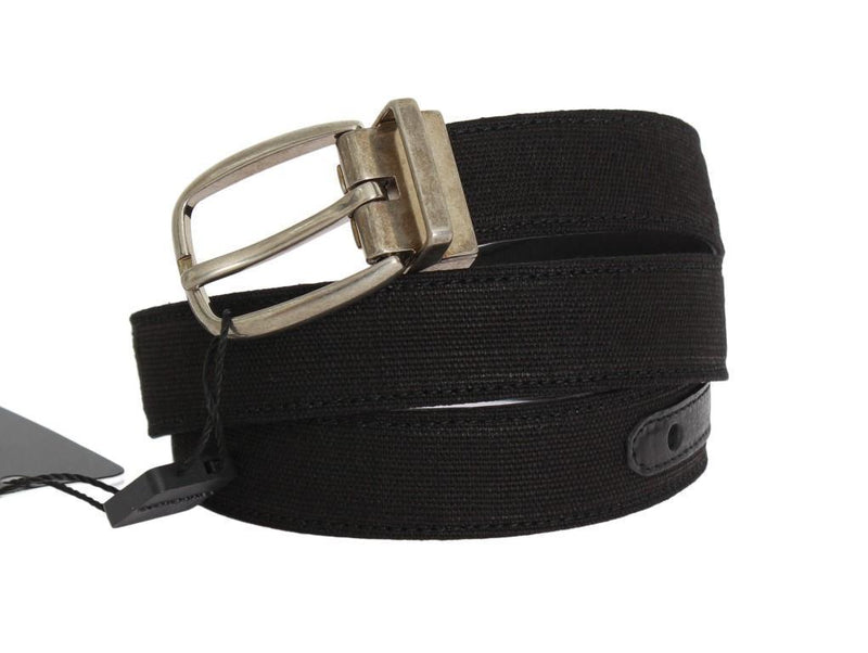 Black Linen Leather Gold Buckle Belt