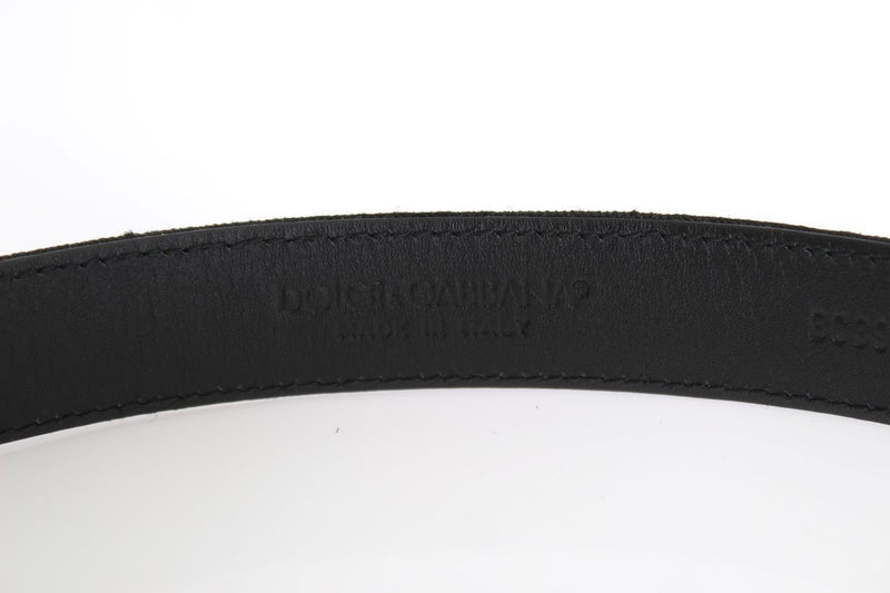 Black Linen Leather Gold Buckle Belt