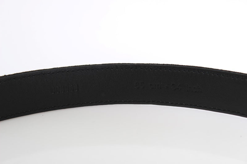 Black Linen Leather Gold Buckle Belt