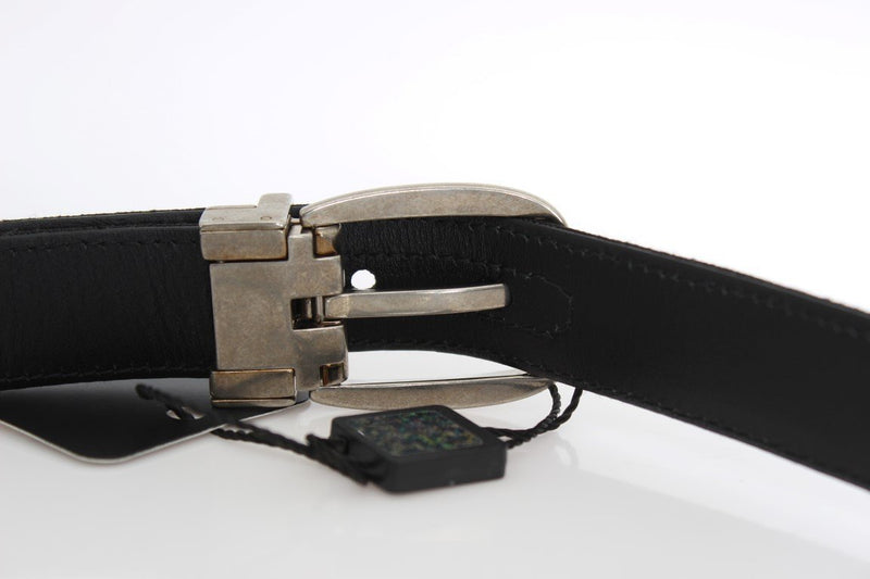 Black Linen Leather Gold Buckle Belt