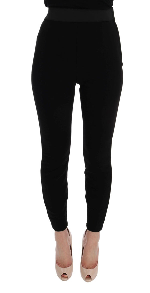 Black High Waist Slim Wool Stretch Pants