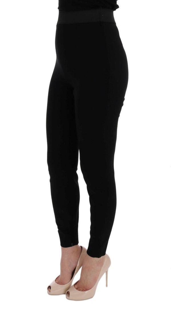 Black High Waist Slim Wool Stretch Pants