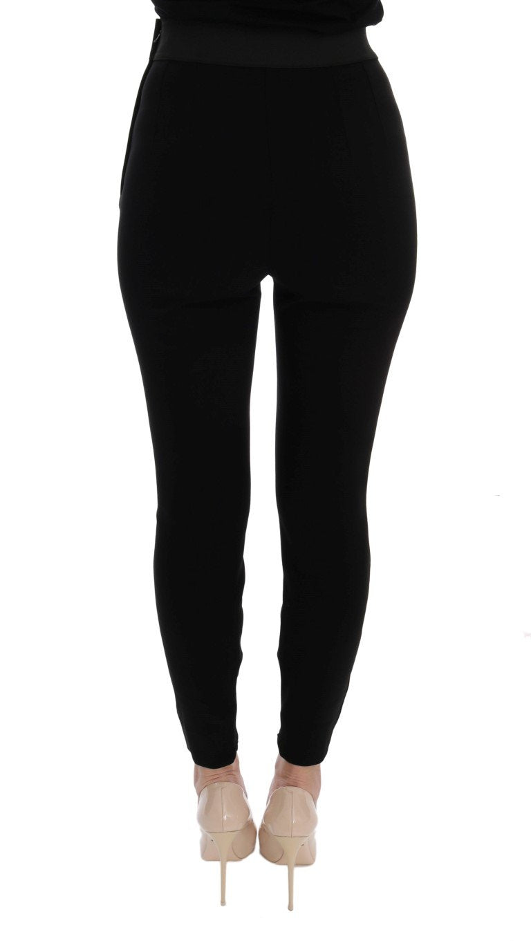 Black High Waist Slim Wool Stretch Pants