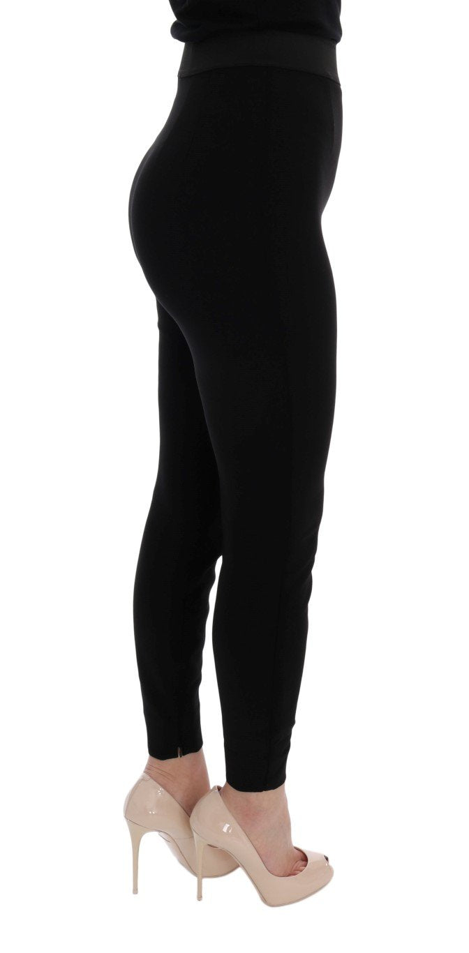 Black High Waist Slim Wool Stretch Pants