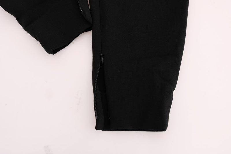 Black High Waist Slim Wool Stretch Pants