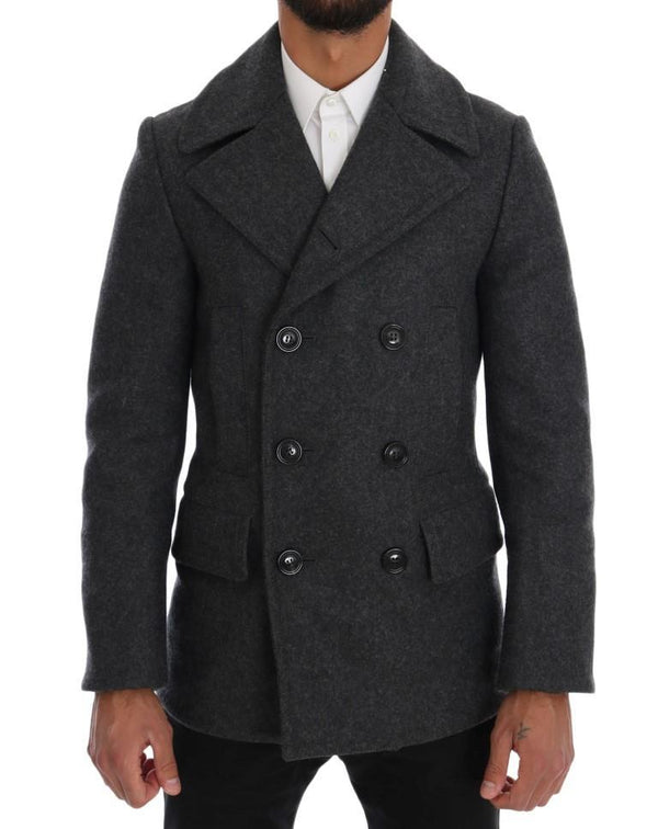 Gray Wool Stretch Trench Coat