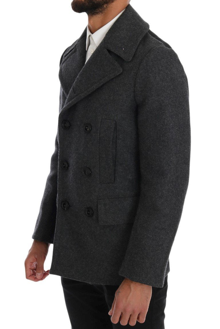 Gray Wool Stretch Trench Coat