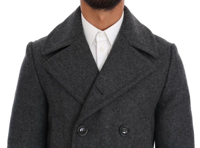 Gray Wool Stretch Trench Coat