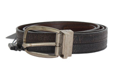 Brown Gray Leather Silver Buckle Belt