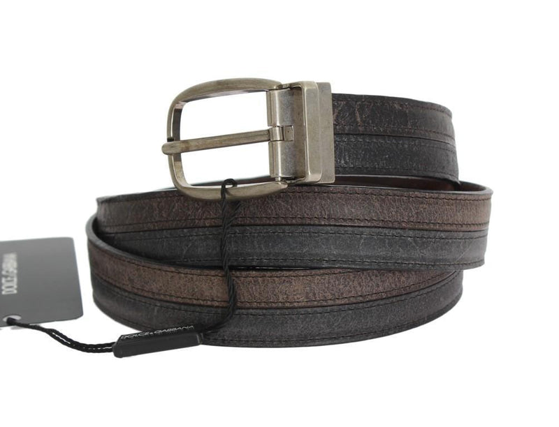 Brown Gray Leather Silver Buckle Belt