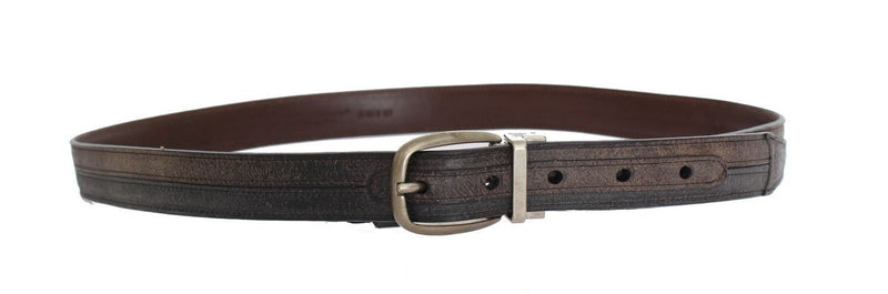 Brown Gray Leather Silver Buckle Belt