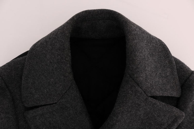 Gray Wool Stretch Trench Coat