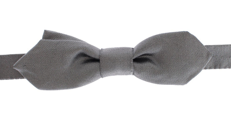 Silver Solid 100% Silk Neck Bow Tie