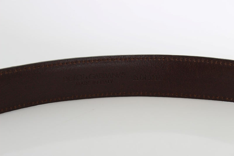 Brown Gray Leather Silver Buckle Belt