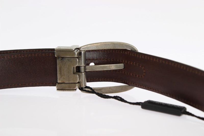 Brown Gray Leather Silver Buckle Belt