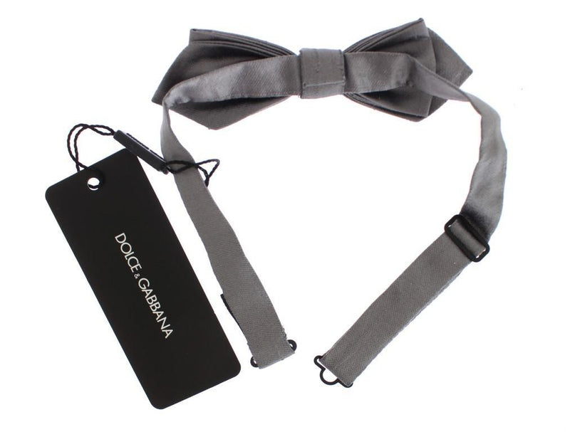 Silver Solid 100% Silk Neck Bow Tie