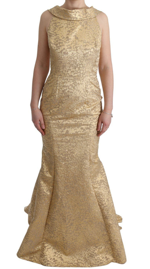 Gold Jacquard Sheath Long Dress