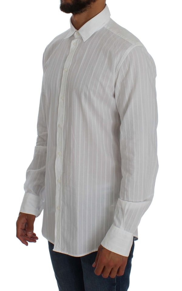 White Cotton Dress GOLD Slim Fit Shirt