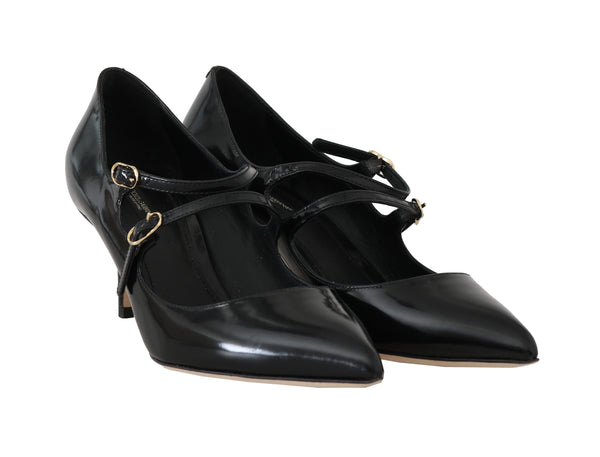 Black Leather Bellucci Mary Jane Pumps