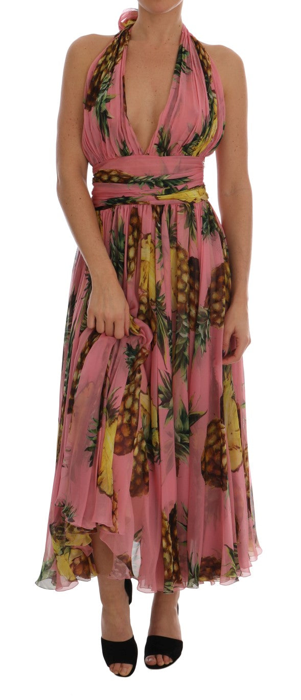 Multicolor Pineapple-Print Silk-Chiffon Dress