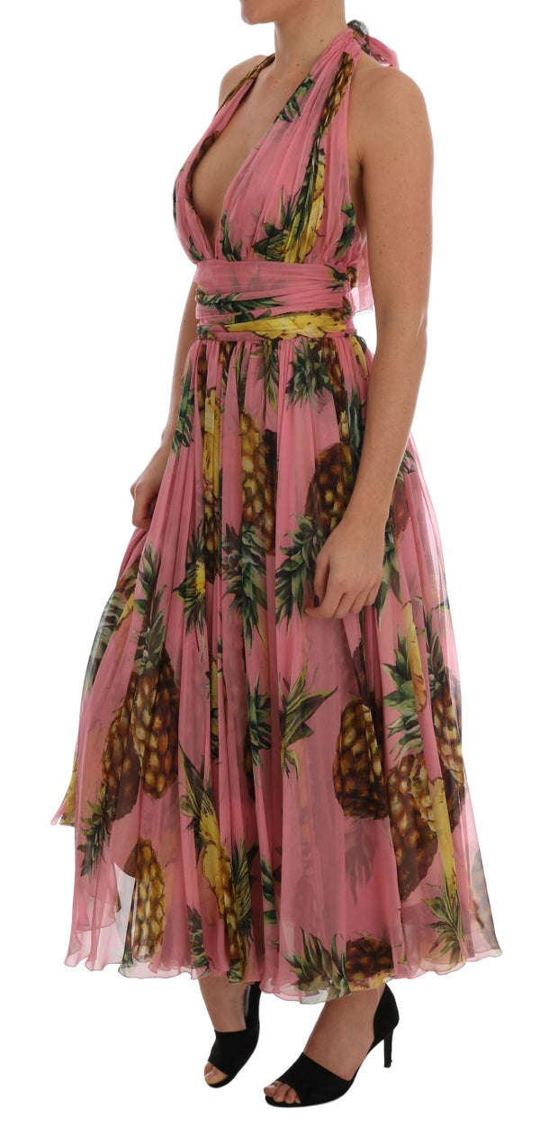 Multicolor Pineapple-Print Silk-Chiffon Dress