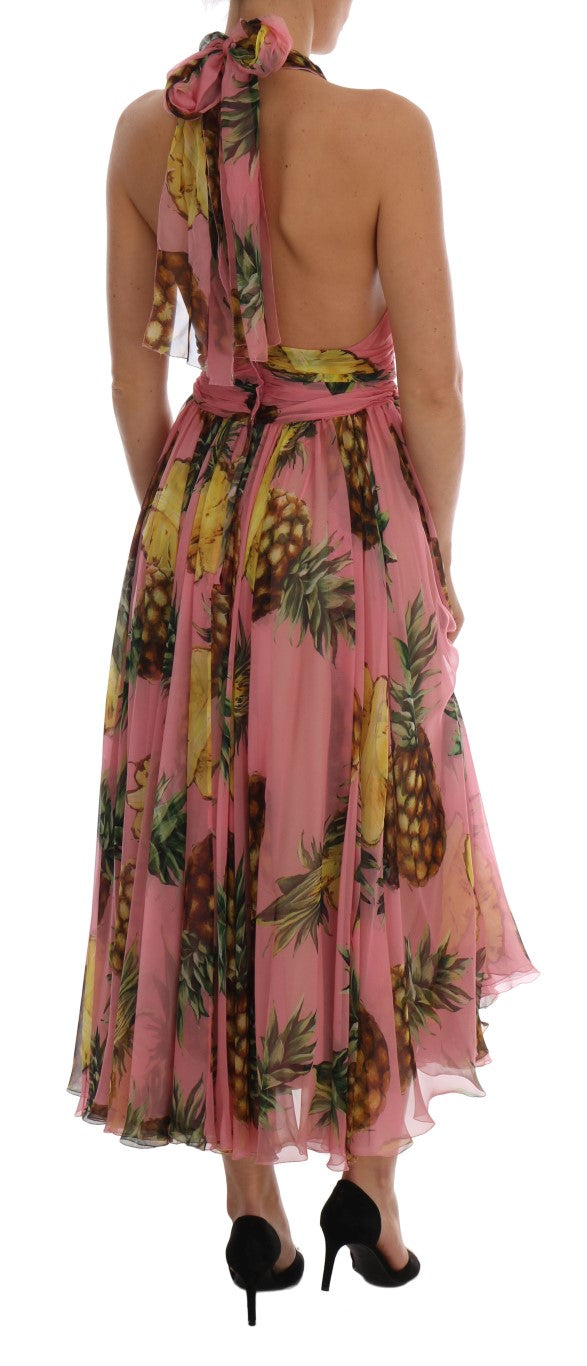 Multicolor Pineapple-Print Silk-Chiffon Dress