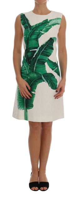 Banana-Leaf Shift Jaquard Brocade Dress