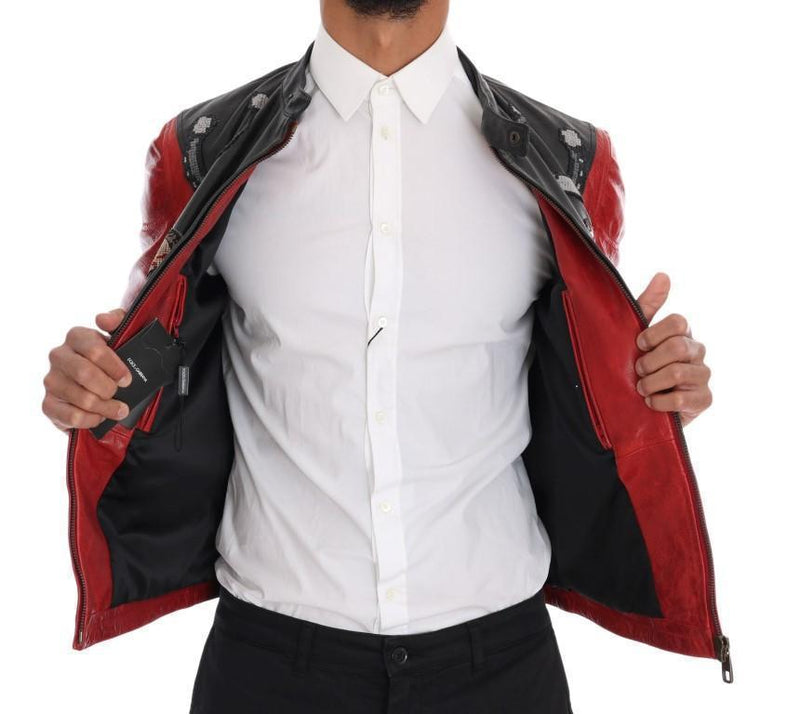 Black Red Leather Cowboy Embroidered Jacket