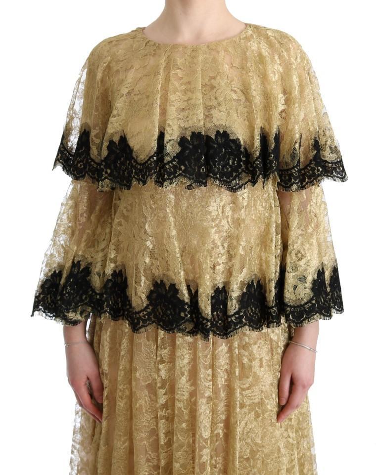 Gold Black Floral Lace Gown Dress