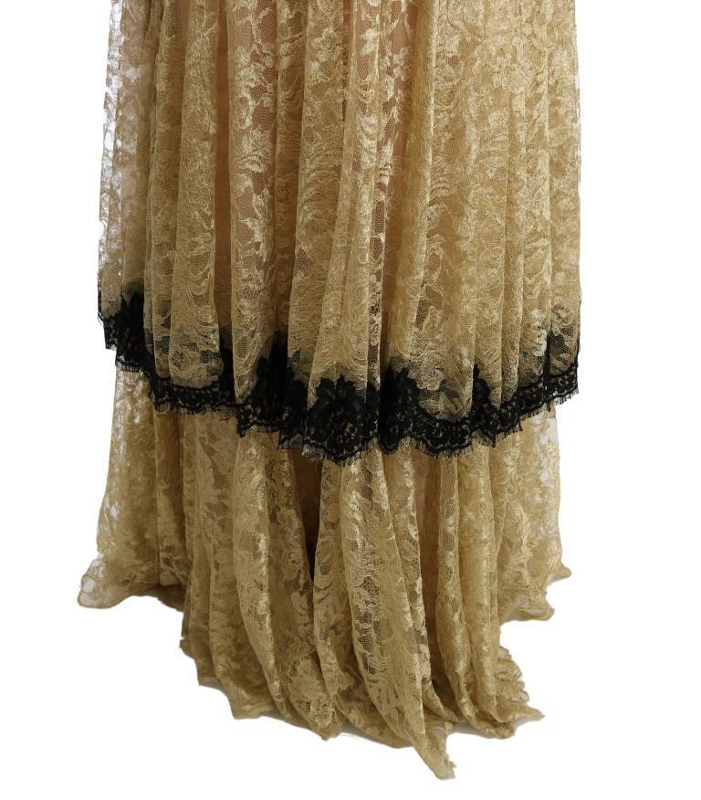 Gold Black Floral Lace Gown Dress