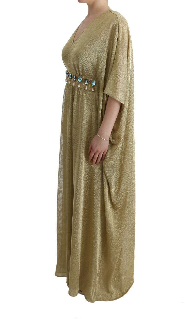 Gold Shift Long Blue Crystal Dress