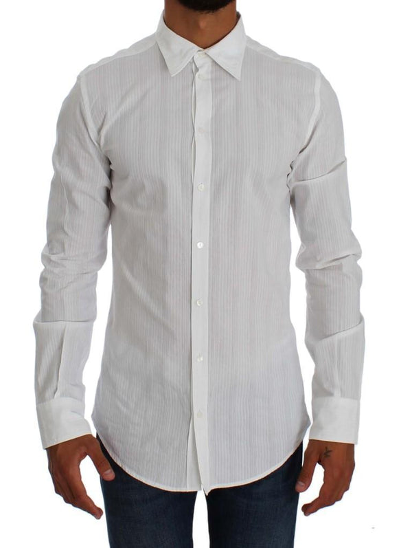 White Cotton Dress GOLD Slim Fit Shirt