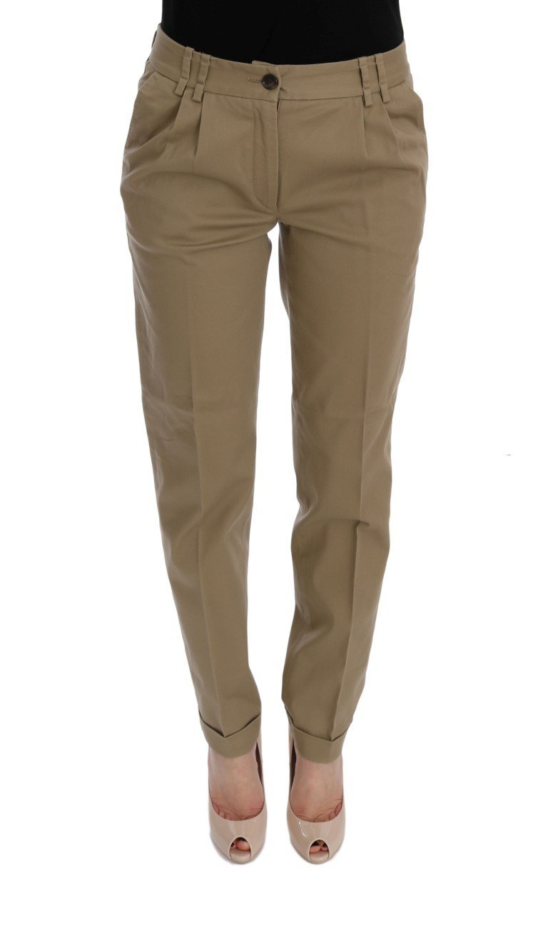 Beige Solid Pattern Casual Pants